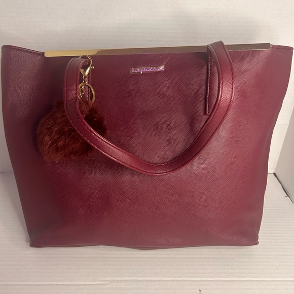 Rampage Handbags - Rampage Maroon Tote Bag W/ Bag Charm